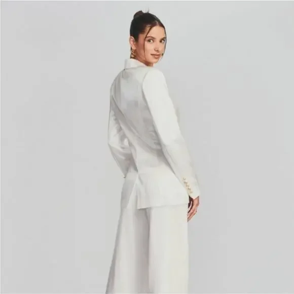 Retrofete Saige Double Breasted Blazer in Ivory Size XL NWT Satin Gold Button - Picture 2 of 14